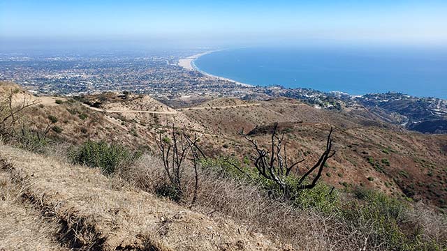 Paseo Miramar Trail, overlooking the Palisades Fire Burn Scar & Pacific Palisades, California